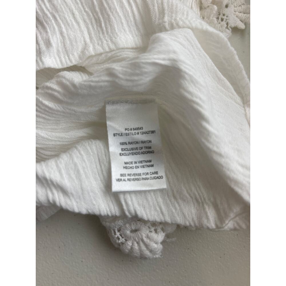 HALO White Boho Lace Gauze Top Size L Crochet Trim Festival Beach Blouse - Picture 14 of 15